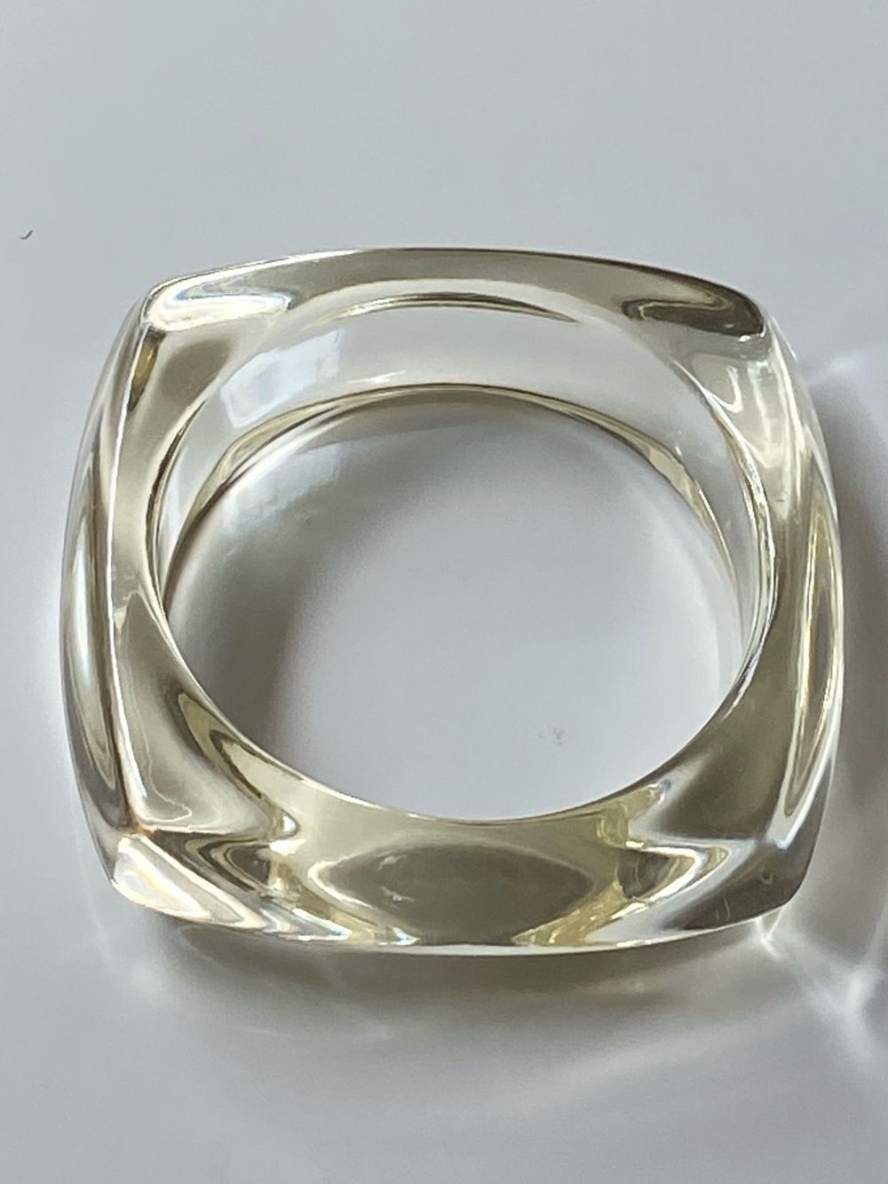 Vintage Clear Lucite Chunky Sculptural Soft Square Bangle Bracelet Modernist